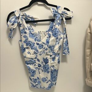 Floral Blue and White Women's Top